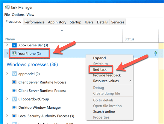 صورة لـ ما هي عملية Yourphone.Exe في نظام التشغيل Windows 10 (وهل يجب عليك إيقافها) | Windows-Task-Manager-End-Task-DzTechs