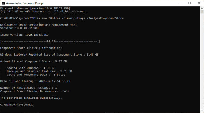 صورة لـ كيفية إدارة مجلد WinSxS الضخم في نظام التشغيل Windows 10 | analyze_the_size_of_component_store_windows10-ImAIpfgs-DzTechs