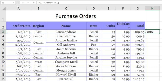 صورة لـ 3 طرق لتقسيم الخلية في Microsoft Excel | extract-first-name-DzTechs