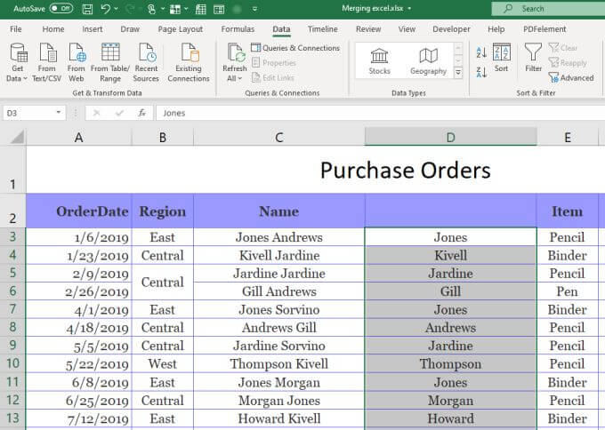 صورة لـ 3 طرق لتقسيم الخلية في Microsoft Excel | flash-fill3-DzTechs