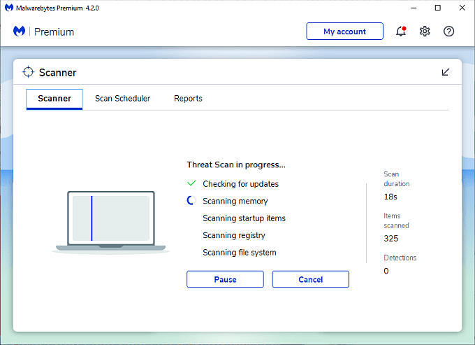 صورة لـ تلميحات حول استكشاف أخطاء اتصال Ethernet البطيء وإصلاحها | malwarebytes_system_malware_scan-cmfNJggs-DzTechs
