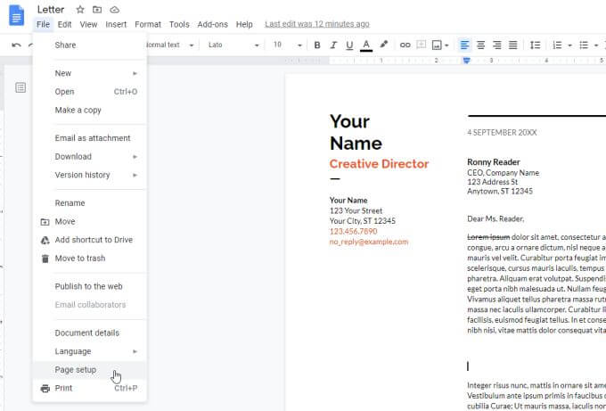 صورة لـ كيفية استخدام مُحرّر مستندات Google: دليل المبتدئين الكامل | page-setup-DzTechs