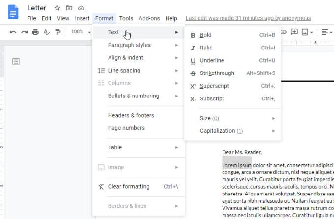صورة لـ كيفية استخدام مُحرّر مستندات Google: دليل المبتدئين الكامل | strikethrough-superscript-subscript-DzTechs