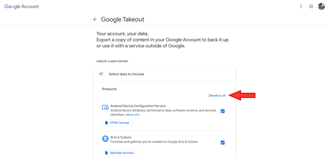 صورة لـ كيفية نقل بيانات Google Drive إلى OneDrive بسهولة | takeout_deselect_all-D0E6Fhgs-DzTechs