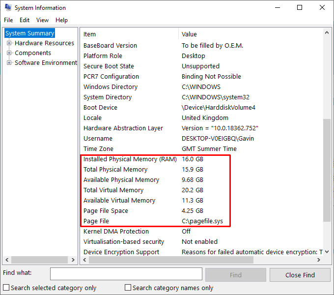 صورة لـ ما هو ملف PageFile.sys في نظام التشغيل Windows 10؟ | windows-10-system-info-installed-ram-DzTechs