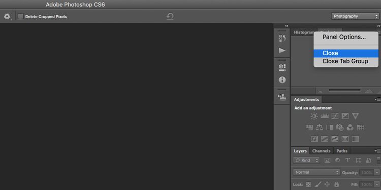 صورة لـ كيفية إعادة تعيين مظهر Adobe Photoshop إلى الوضع الافتراضي | close_panel_photoshop-Yb4quigs