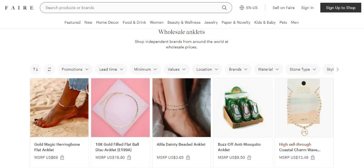 صورة لـ أفضل مواقع الويب لشراء السلع بالجملة بأسعار مُخفّضة | anklets-on-wholesale-prices-on-faire