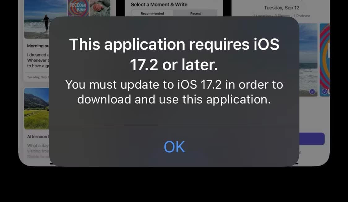 صورة لـ طرق تثبيت الإصدارات القديمة من التطبيقات على الـ iPhone القديم | warning-that-appears-when-downloading-journal-app