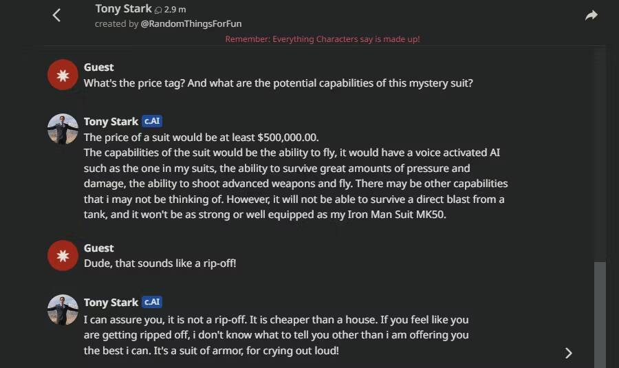 صورة لـ أفضل البدائل الموجودة لـ ChatGPT | conversation-with-tony-stark-on-character-ai