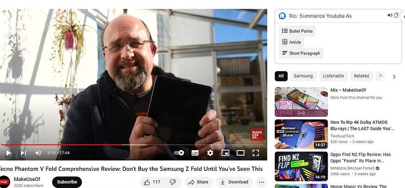 صورة لـ إضافات Chrome المدعومة بالذكاء الاصطناعي لتلخيص فيديوهات YouTube | 1o52uHxIHvZD1V43qcUFVLw-DzTechs