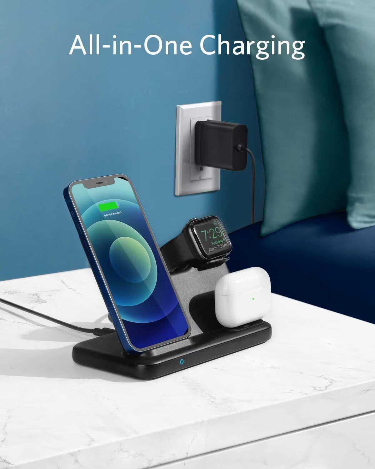 صورة لـ أفضل محطات الشحن 3 في 1 لمُنتجات Apple | Anker-PowerWave-4-in-1-Stand-Docked.avif_