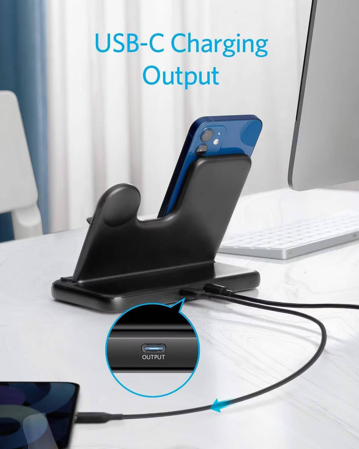 صورة لـ أفضل محطات الشحن 3 في 1 لمُنتجات Apple | Anker-PowerWave-4-in-1-Stand-with-an-iPad.avif_
