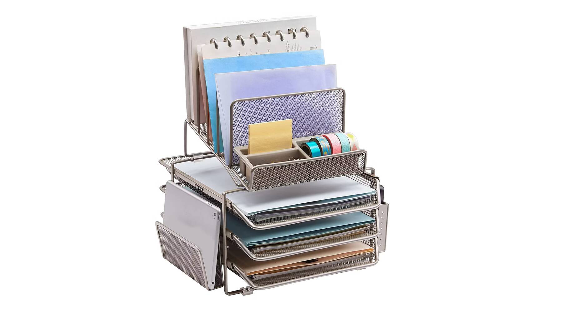 صورة لـ أفضل أجهزة تنظيم المكاتب ومُلحقاتها | designa-stackable-mesh-desk-organizer.avif_