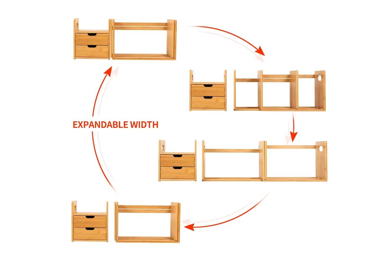 صورة لـ أفضل أجهزة تنظيم المكاتب ومُلحقاتها | ollieroo-natural-bamboo-desk-organizer-expandable-design.avif_