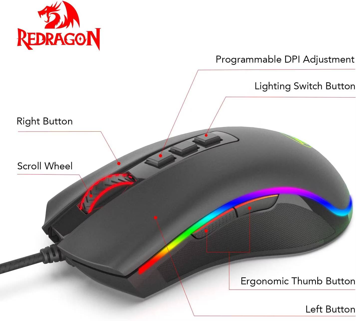 صورة لـ أفضل مجموعة من أجهزة الماوس المُخصصة للألعاب للأيادي الصغيرة | redragon-m711-cobra-1.avif_
