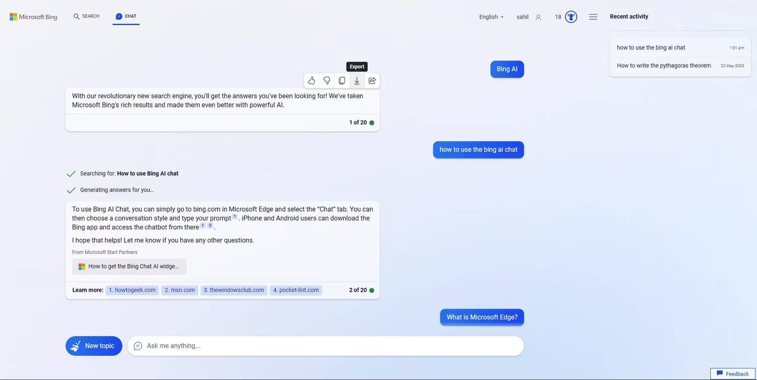 صورة لـ كيفية حفظ وتصدير سجل دردشة Bing AI | 1qUefdAg0Hd0Z3EvXXUvFvg-DzTechs
