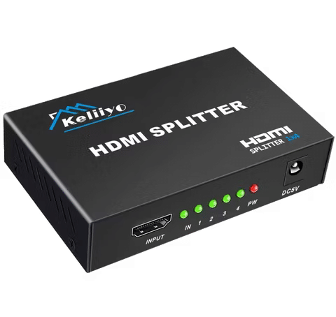 صورة لـ أفضل أجهزة توزيع HDMI المُتاحة في هذا العام لتوصيل المزيد من الشاشات بإعدادك | keliiyo-hdmi-splitter-1-in-4-out-with-connection-indicators.avif_