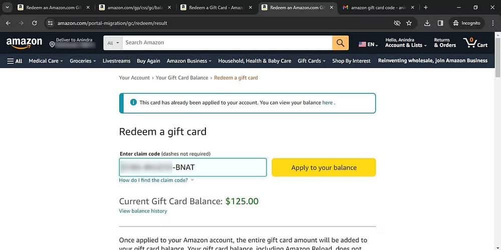صورة لـ كيفية إضافة بطاقة الهدايا إلى حسابك على Amazon وماذا تفعل إذا لم تتمكن من استردادها | 1R024qxj1JYz35o2ZoY5ZuA-DzTechs