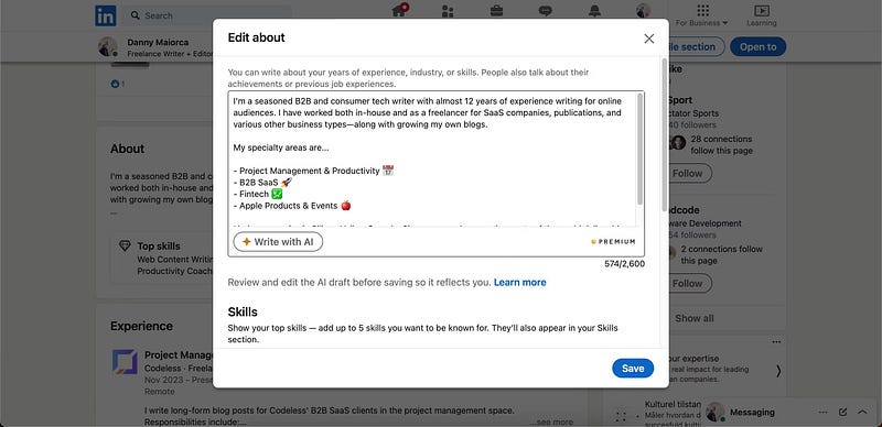 صورة لـ كيفية تحسين ملفك الشخصي على LinkedIn باستخدام الذكاء الاصطناعي | 1oJ5OzjsObtz5sZ8E_Lgc0A-DzTechs