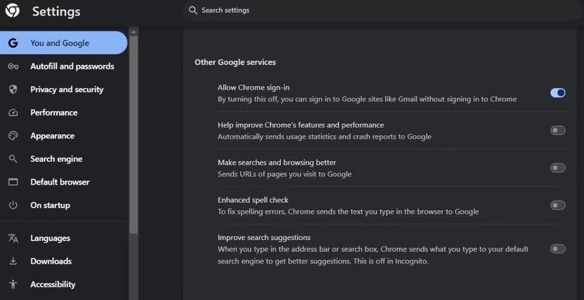 4. منع Chrome من إرسال البيانات لتحسين البحث والتصفح