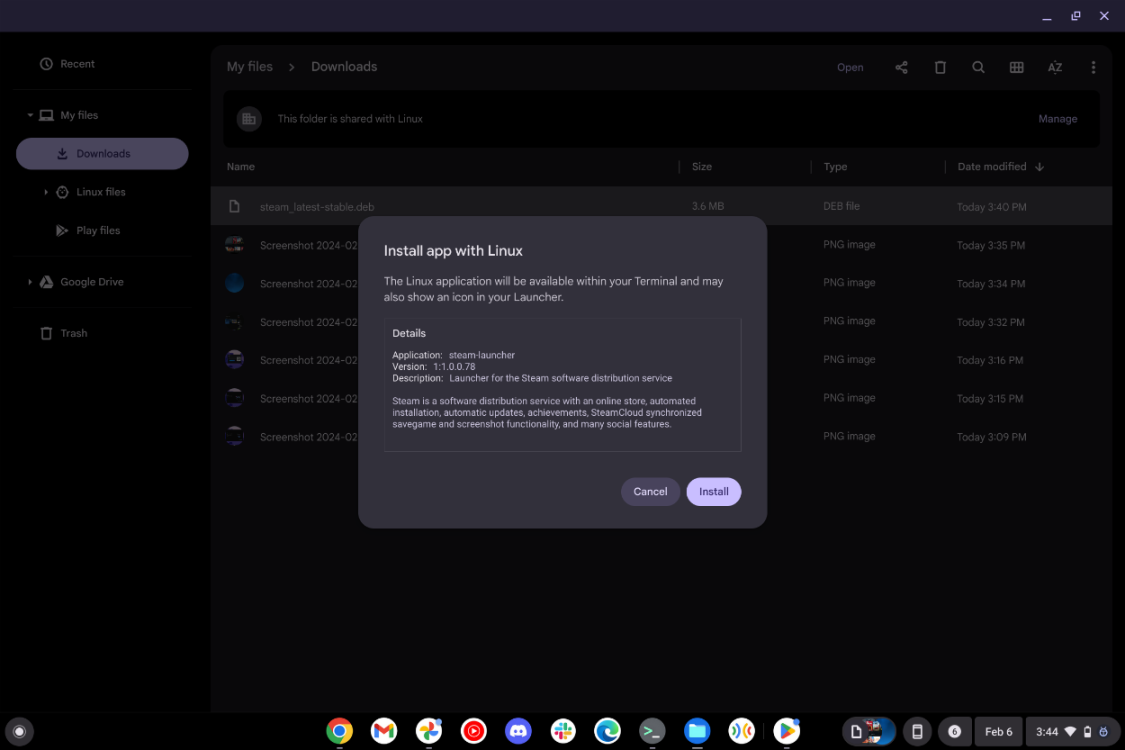 تثبيت تطبيق Steam (ملف DEB) على Chromebook