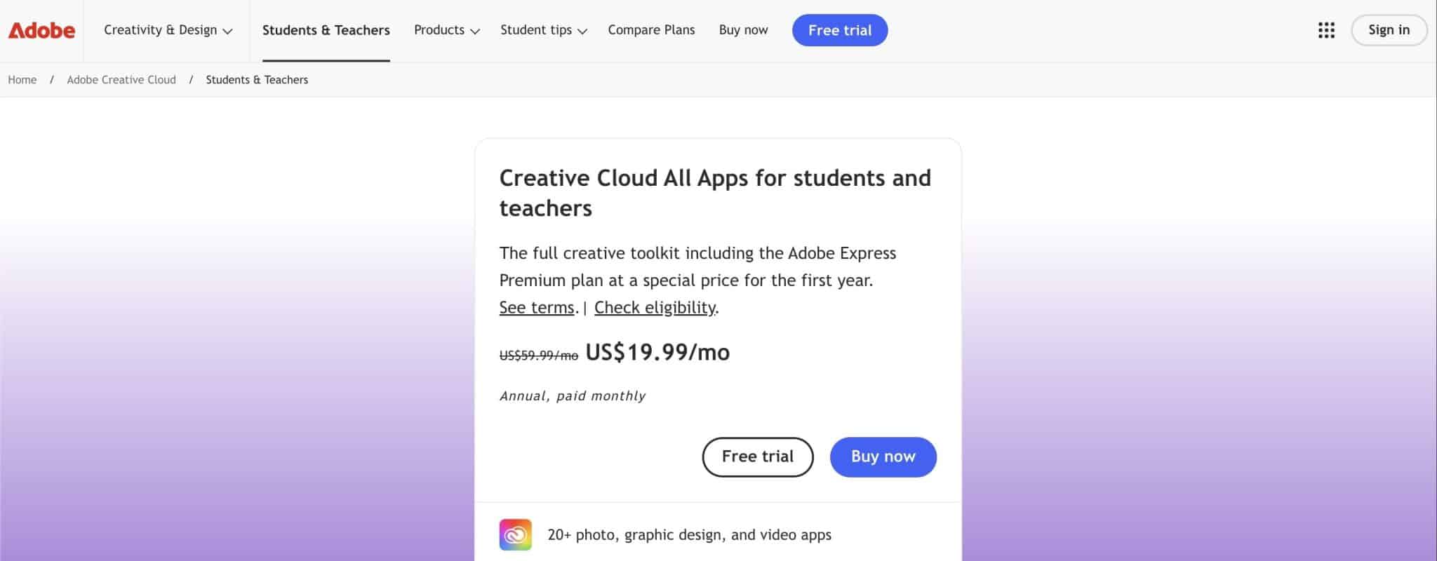 adobe student and teachers plan