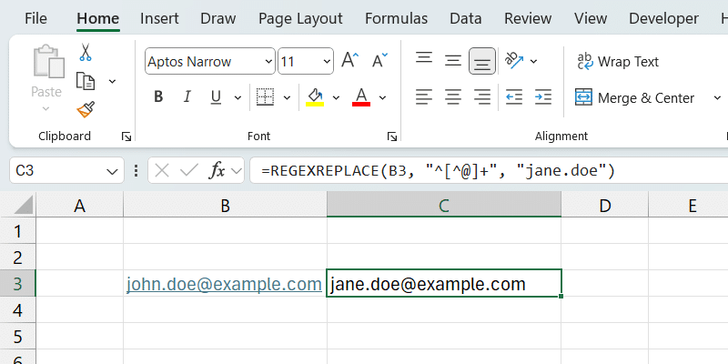 دالة REGEXREPLACE في Excel.