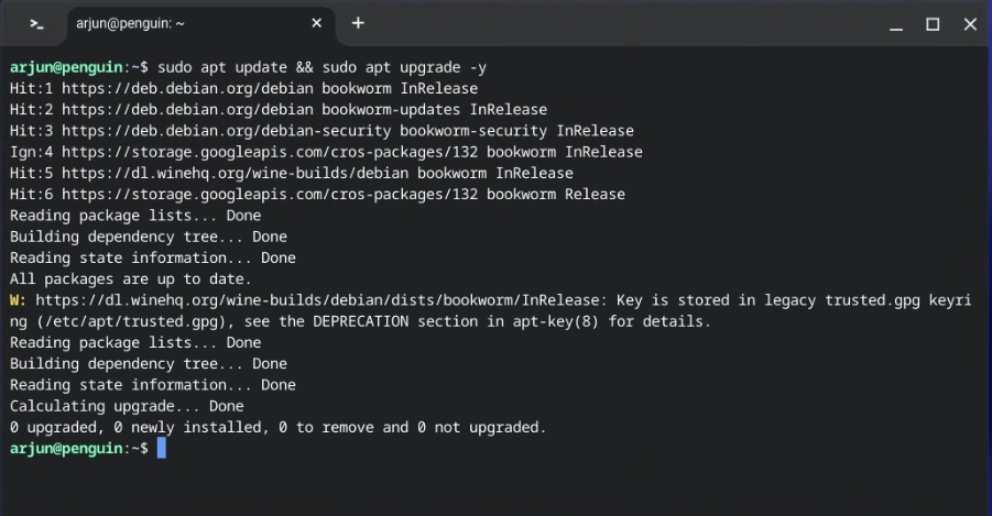 تحديث حزم Linux على Chromebook