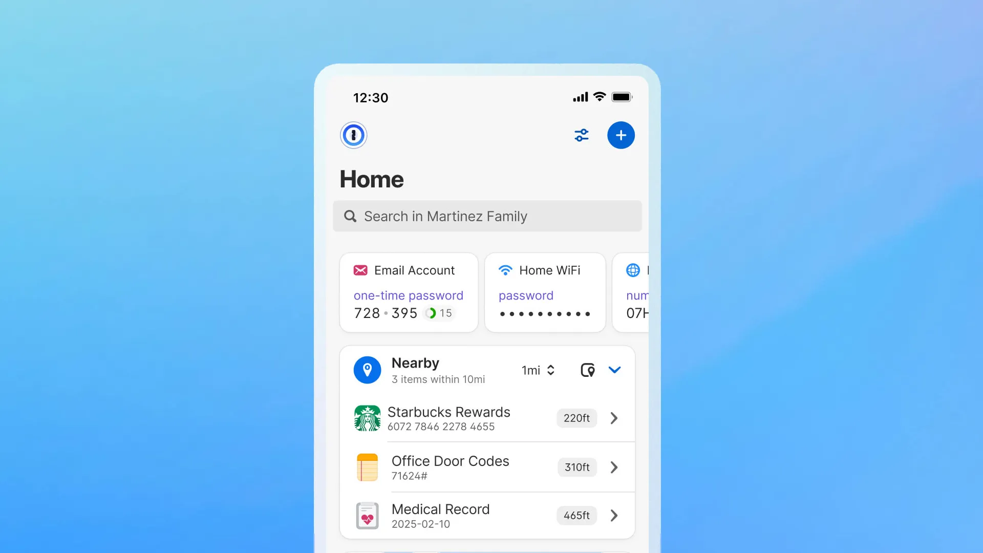 1Password showing location-based items. 