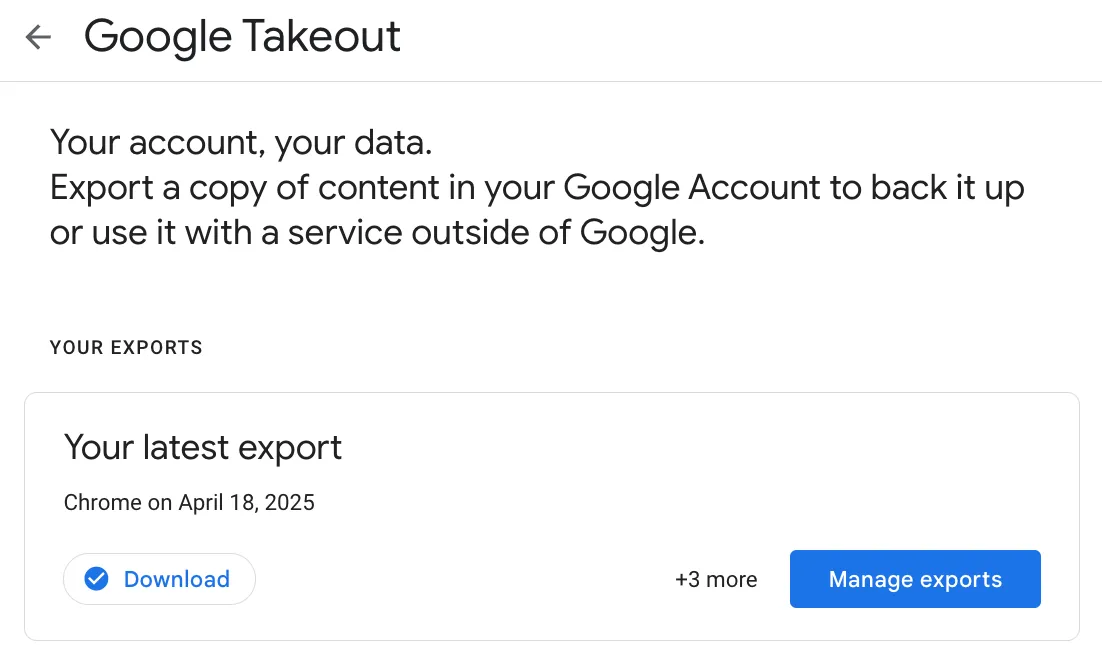 Google Takout vypracoval kopii vašich exportních dat