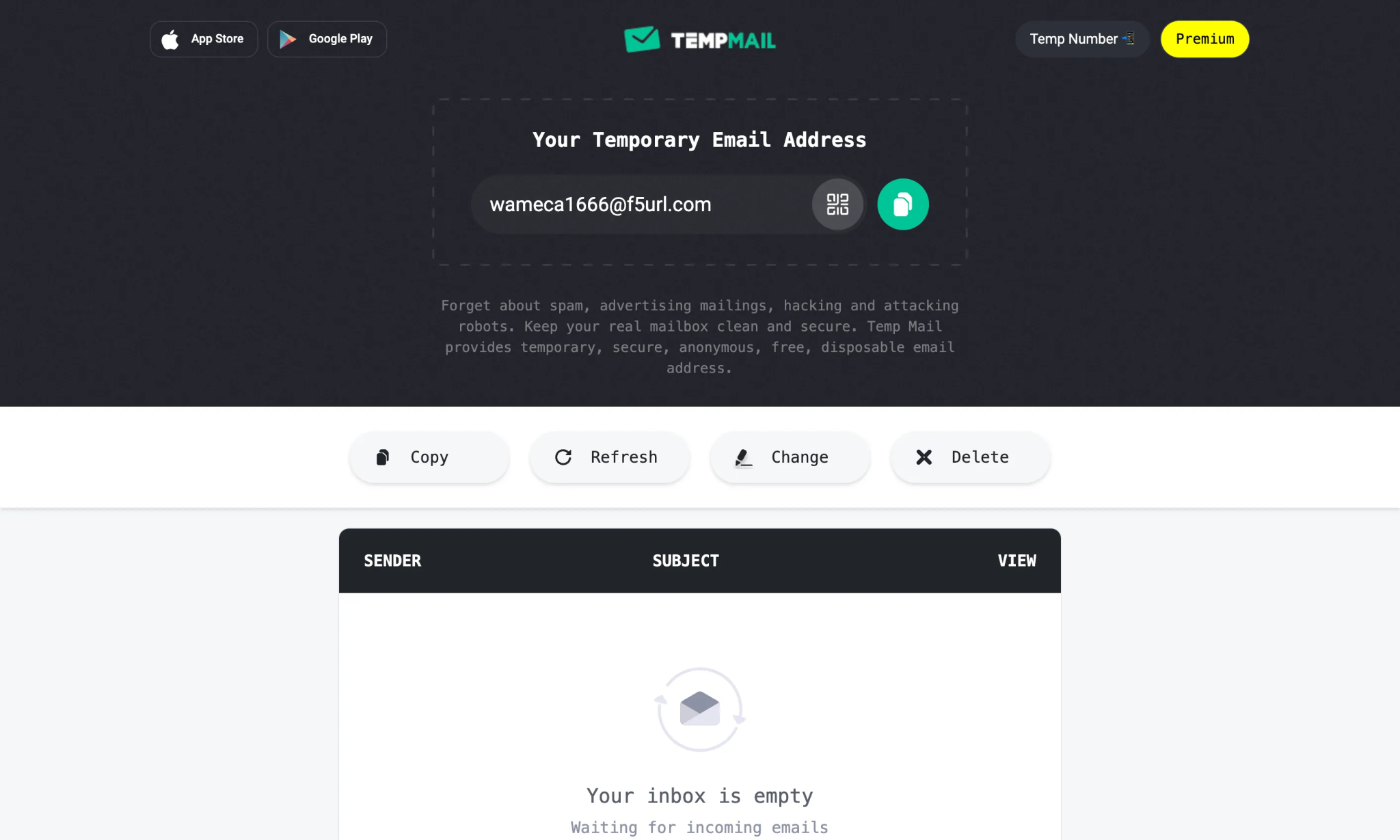 Temp Mail temporary email address