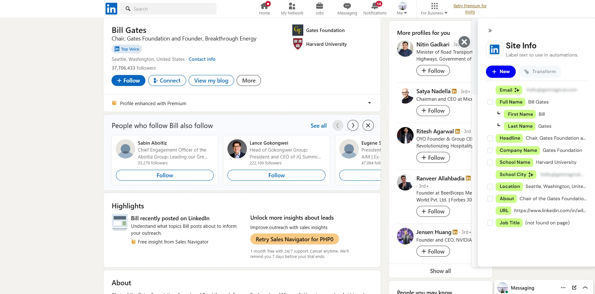 استخلاص البيانات من LinkedIn باستخدام Magical