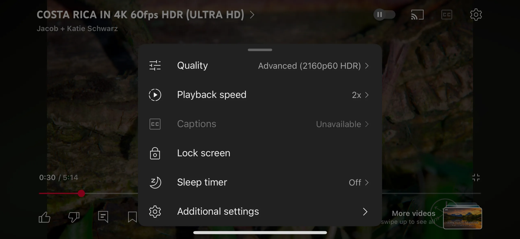 YouTube Mobile Quality Selector