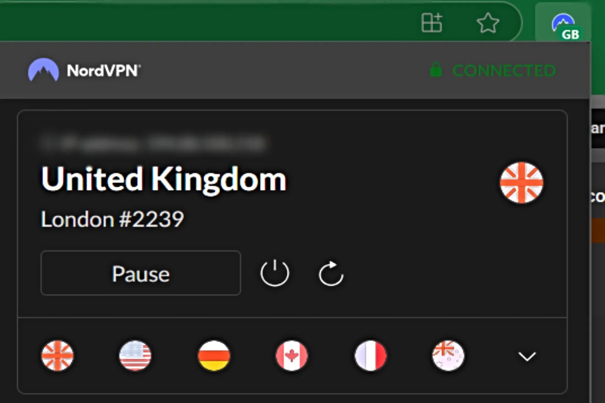لقطة شاشة لملحق NordVPN على Edge