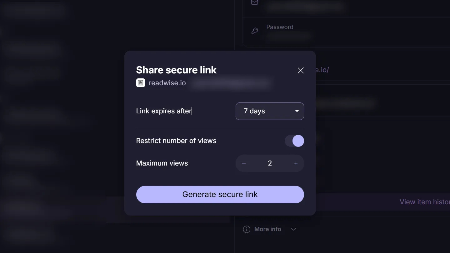 Proton Pass secure link dialog box