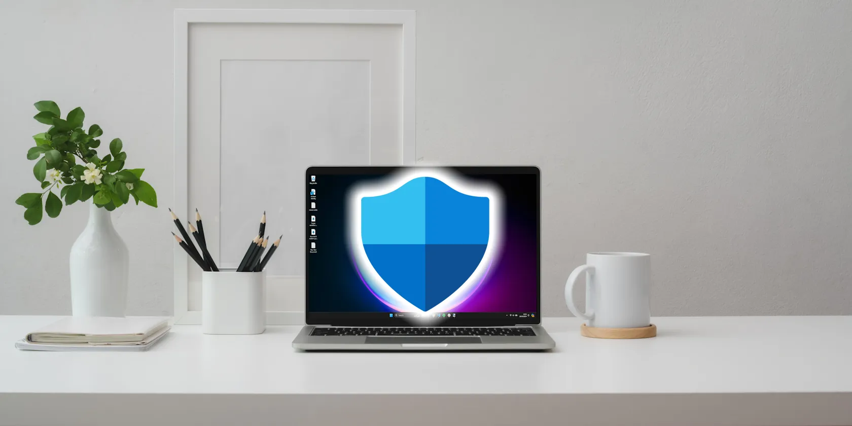 شعار أمان Windows على شاشة الكمبيوتر المحمول