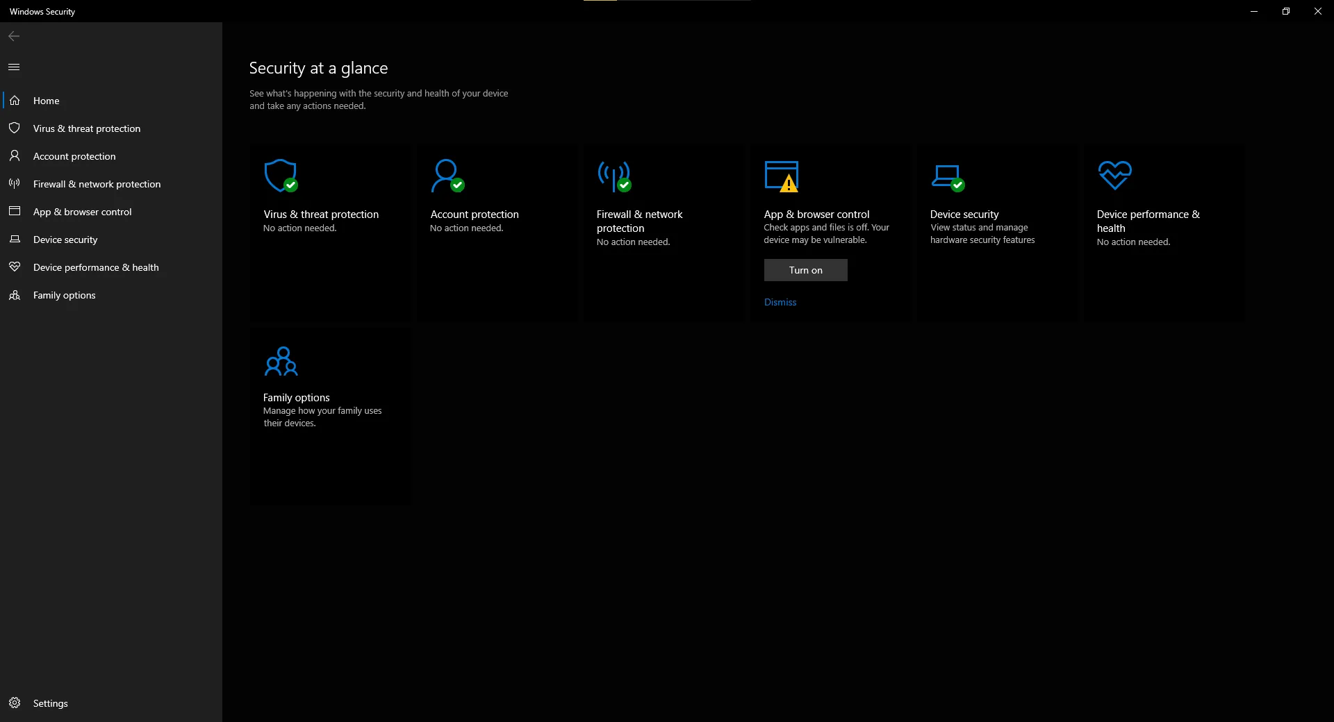سلسلة من خيارات مكافحة الفيروسات في قائمة أمان Windows