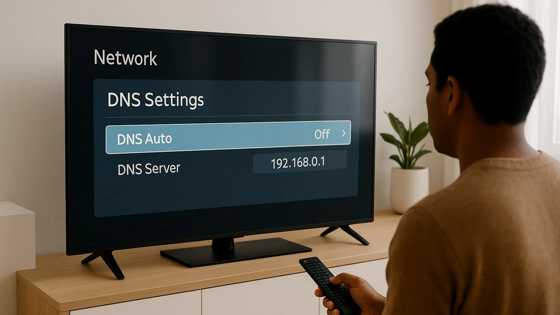 تعديل إعدادات DNS على تلفزيون ذكي.