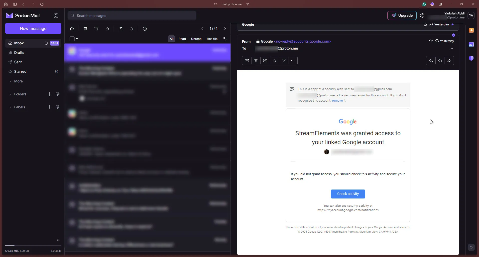 واجهة مستخدم Proton Mail