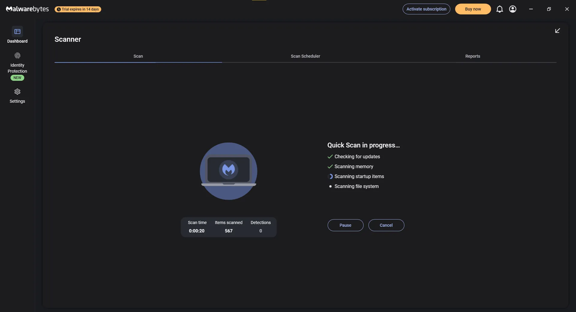 تشغيل فحص سريع باستخدام برنامج Malwarebytes لمكافحة الفيروسات