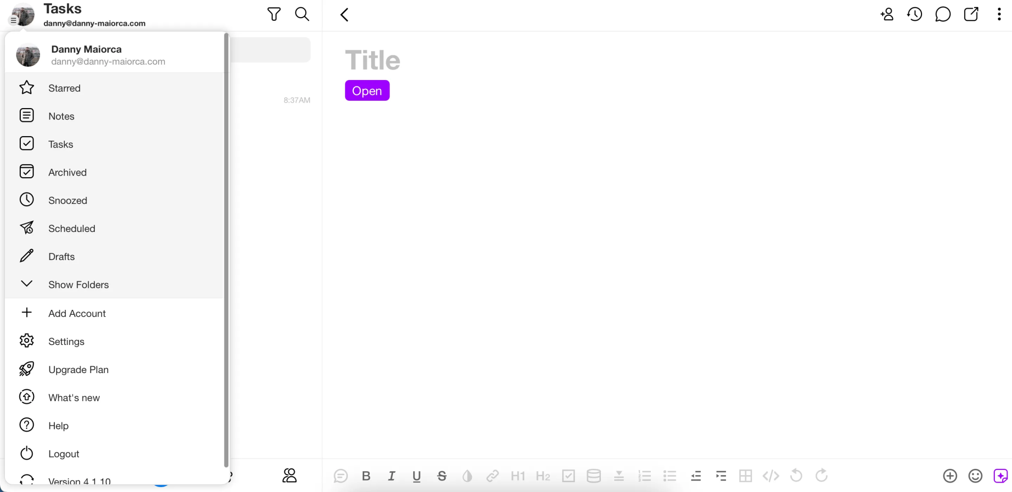 Select Tasks in the Menu on Spike