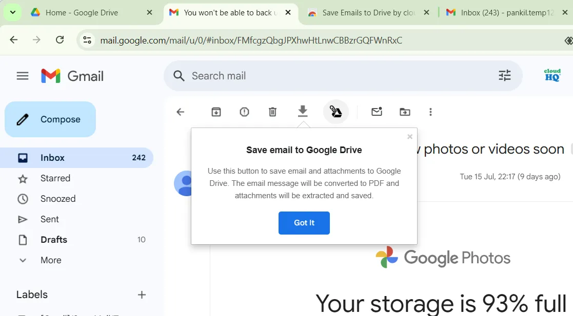 Save emails in Gmail to Google Drive