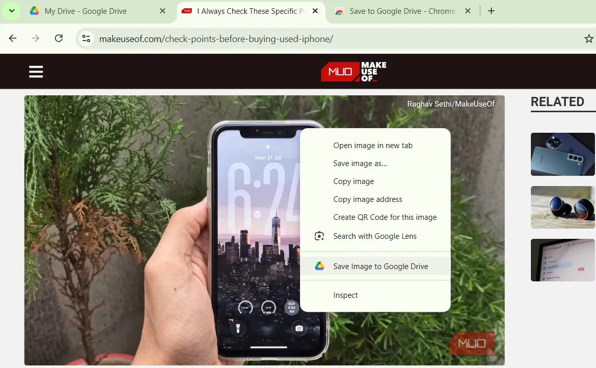 Save to Google Drive option in Google Chrome right click menu